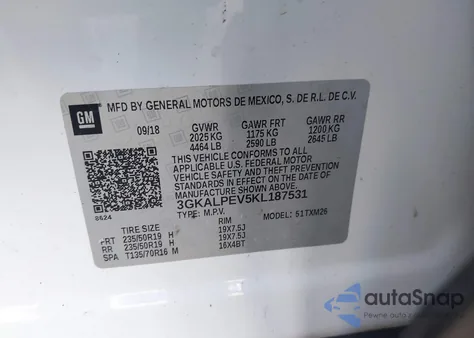 2019 GMC Terrain Slt from USA, damaged, VIN 3GKALPEV5KL187531